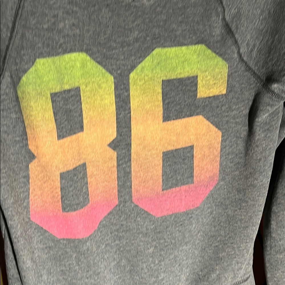 Victoria’s Secret Gray Zip-Up Hoodie w/PINK Logo on front, multicolor 86 on back - Picture 4 of 7